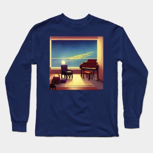 Classic Piano Under the Bright Sky Pianist Life in the Galaxy Space Long Sleeve T-Shirt